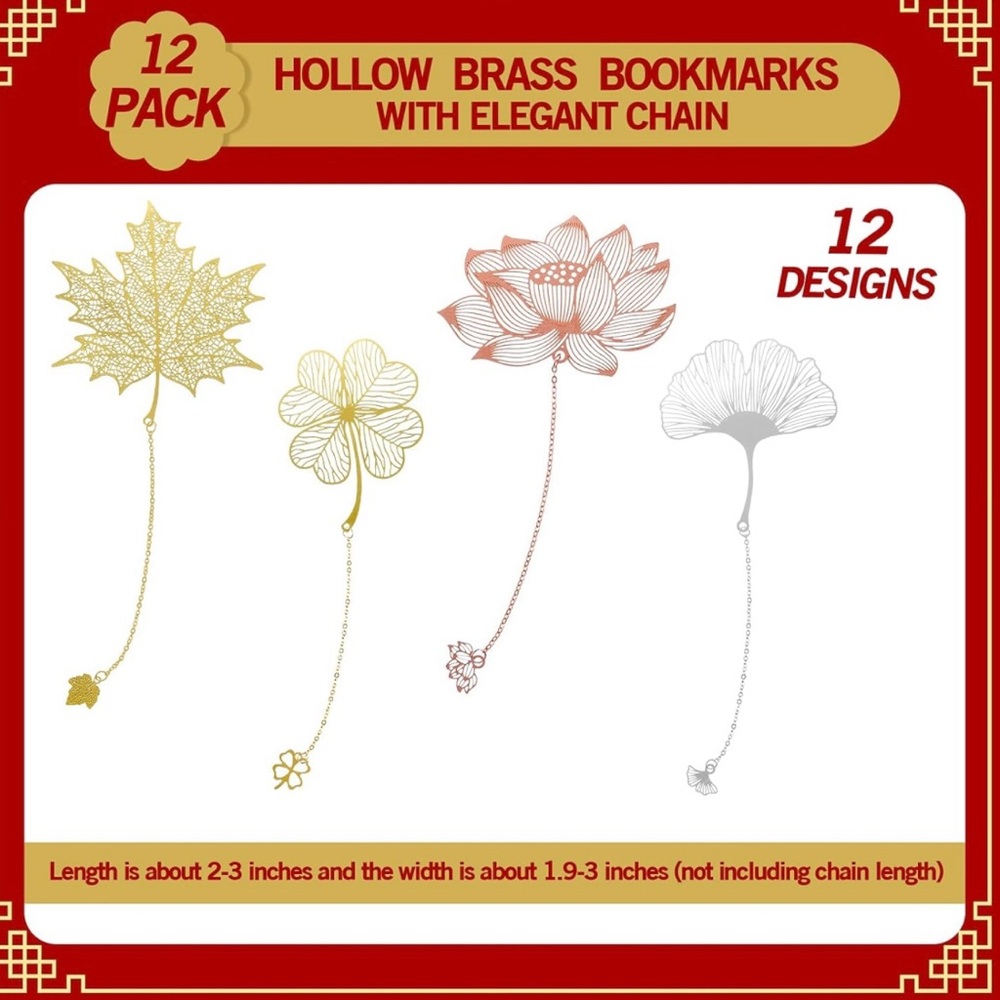 12 Metal Bookmark With Chain